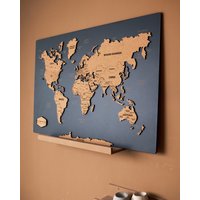3D Weltkarte, Kork Weltkarte Wandkunst, Hölzerne Push Pin, Personalisierte Reisekarte, Über Dem Bett Dekor, Pinnwand Wohnung Dekor von WoodyWoodUA