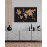 Holz Weltkarte Wandkunst, Pinnwand Wanddekoration, Personalisierte Reisekarte Mit Pins, Holzkarte Wohnung Dekor Neues Haus Geschenk von WoodyWoodUA