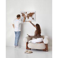 Weltkarte Wand Kunst Wohnung Dekor, Holz 5. Jahrestag Geschenk, Push Pin Welt Reise Karte 3 Stück Über Bett Dekor von WoodyWoodUA