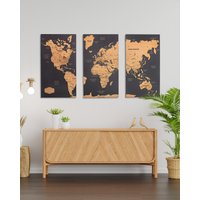 Weltkarte Wandkunst Mit Kostenlosen Pins, Kork Push Pinnwand, Reise Karte Der Welt Dekor, Holz Wohnung Dekor von WoodyWoodUA