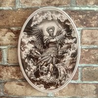 Holz Verbrannt Erzengel Michael Wandkunst, Religion Wandbehang von WoodyWooodStudio