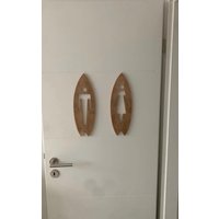 Gäste Wc Toiletten Türschild Surf Art & Design, Vollholz Surfbrett Schild, Selbstklebend von Woodybalance