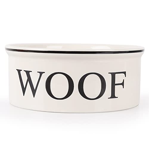 WoofinPets Keramik-Hundenapf mit Knochenmuster, 20,3 cm, extra großer Futternapf für mittelgroße und große Hunde, beschwerter Hundenapf, mikrowellen- und spülmaschinenfest, 1,5 l (Beige) von WoofinPets