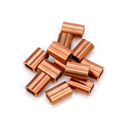 Woogim Duplex-Crimphülsen aus rotem Kupfer, oval, M3-Durchmesser, für Drahtseil, Crimpschlaufenhülsen, 8-förmig, Rotgold, 12 Stück von Woogim