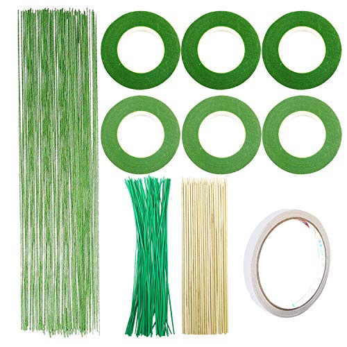 10 Stück Blumen Arrangement Tool Kit, Woohome 2 Stil Floral Kreppband, 26 Gauge Grün Blumenstamm Draht, Grüner Blumenkabelbinder und Bambusstock für Blumen DIY, Wohnkultur von Woohome