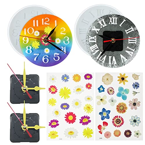 N\A NA Woohome 2 PCS Large Clock Silicone Resin Mould and Clock Hands for Resin Casting, Numerals Arabic Numerals Clock Silicone Mould with Dried Flowers for DIY Clock, Epoxy Resin DIY von Woohome