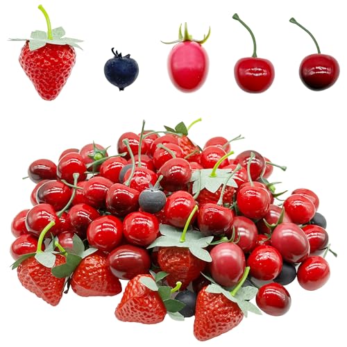 Woohome 100 Stück Falsches Obst Set, Künstliche Früchte Kirsche Erdbeere Blaubeere Deko, Dekoratives Obst für Party Dekoration Schreibtisch Verzierung Woohome 100 Stück Falsches Obst Set, Künstliche Früchte Kirsche Erdbeere Blaubeere Deko, Dekoratives Obst für Party Dekoration Schreibtisch Verzierung von Woohome