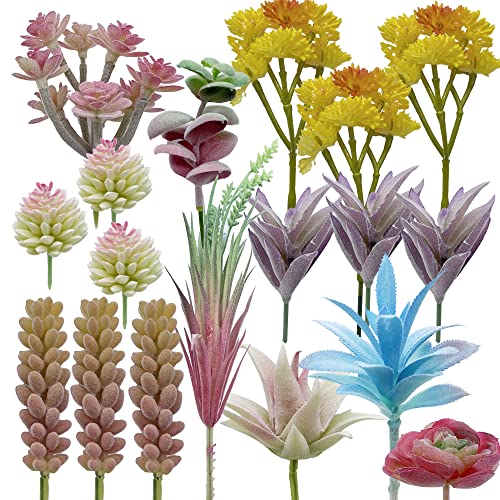 Woohome 18 Stück Künstliche Sukkulenten Unfotted Faux Blume Sukkulenten Sukkulenten Künstlich Gemischt für Zuhause Indoor Fairy Garden Dekorationen von Woohome