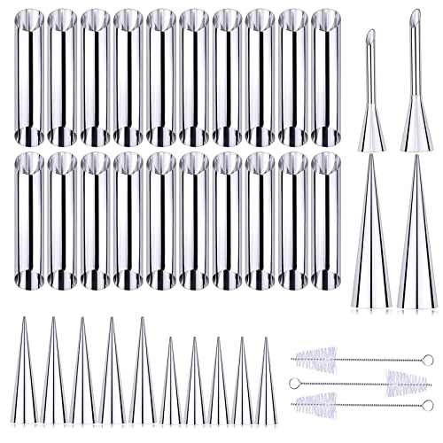 Woohome 42 Stück Cannoli Backform Puff Nozzle Set, Backen Edelstahl Rolle Horn Formen Konische Dänische Gebäck Croissant Kegel Formen für Plundergebäck Creme Rollenform Woohome 42 Stück Cannoli Backform Puff Nozzle Set, Backen Edelstahl Rolle Horn Formen Konische Dänische Gebäck Croissant Kegel Formen für Plundergebäck Creme Rollenform von Woohome