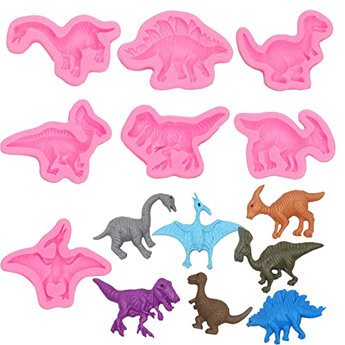 Woohome 3D Dinosaurier Silikonform 7 Stück Dinosaurier Schokoladenform Dinosaurier Silikon Backform für Kinderparty, Gelee, Kekse, Schokolade, Süßigkeiten, Muffin von Woohome