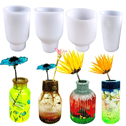 Woohome 4 Stück Vase Silikonformen Epoxidharz Formen Set, Silikonform für Vase, Blumenvase Silikonformen Epoxidharz für Herstellung von Blumenbehältern, Heimdekoration von Woohome