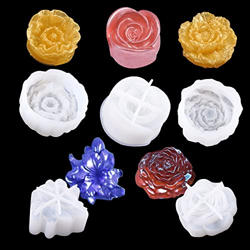 Woohome 3D Blume Silikon 5 Stück Rose Form Silikon Form Harz Blume Silikon Gussformen Gänseblümchen Gießform, Schmuckformen Silikon Epoxidharz Harz Casting Form für Heimtextilien von Woohome