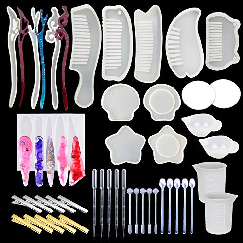 Woohome 42 Stück Schmuck Silikonform Set, Kamm Spiegel Haarnadel Gießform Resin Mold Silikonform mit Werkzeug Herstellen für DIY Gießform Epoxidharzformen Woohome 42 Stück Schmuck Silikonform Set, Kamm Spiegel Haarnadel Gießform Resin Mold Silikonform mit Werkzeug Herstellen für DIY Gießform Epoxidharzformen von Woohome