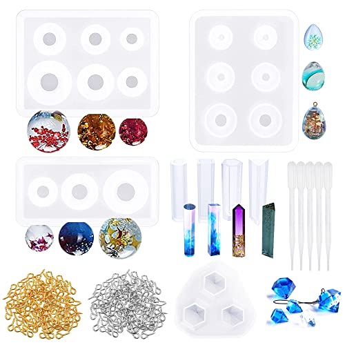 Woohome Gießform Resin Form, 8 Stück Schmuck Silikonform Ei Sternenhimmel Kugel Silikon Gießformen Streifen Diamant Resin Silikonformn von Woohome