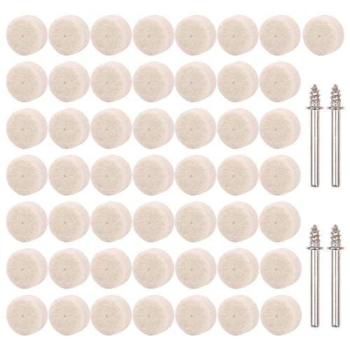Woohome 50 Stück Wollfilz Polierscheiben Filz Polieraufsatz Set Polierköpfe mit Schaft Filzscheibe Polierset für Schmuck Glas Metall, Holz Schmuck Polieren Reinigen von Woohome