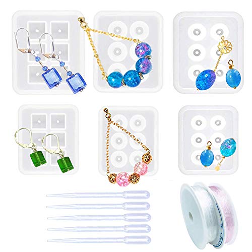 Woohome 6 Stück Schmuck Silikonform Gießform Resin Form Cube Square Oval Perlen Silikon Gießformen, 5 Stück Dropper und 2 Roll String für Edelstein Cabochon Schmuck Casting Woohome 6 Stück Schmuck Silikonform Gießform Resin Form Cube Square Oval Perlen Silikon Gießformen, 5 Stück Dropper und 2 Roll String für Edelstein Cabochon Schmuck Casting von Woohome