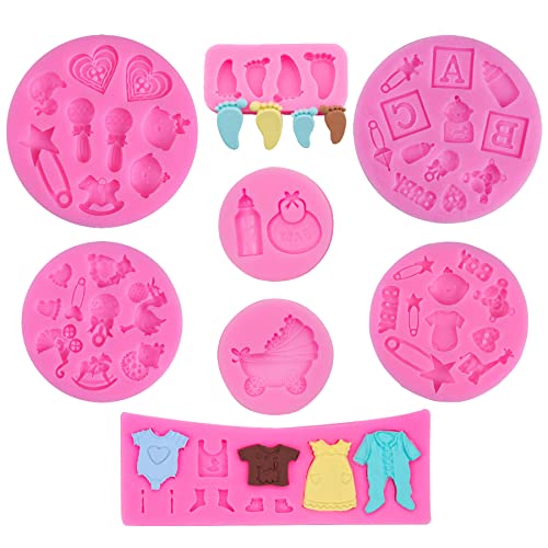 Woohome Babydusche Silikon Fondant Kuchenform, 8 Stück 3D Baby Silikonformn Silikon Backform für Babydusche Geburtstag Kuchen Süßigkeiten, Formen zum Dekorieren von Kuchen von Woohome