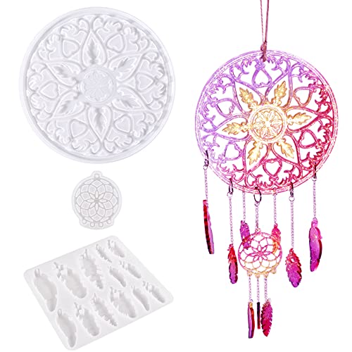 Woohome Traumfänger Formen Gießform Silikonform, DIY Dreamcatcher Harz Formen Epoxidharz Formen Silikon Schmuck Resin Form mit Sprungringen, Schnur für Selbstgemachtes Basteln von Woohome