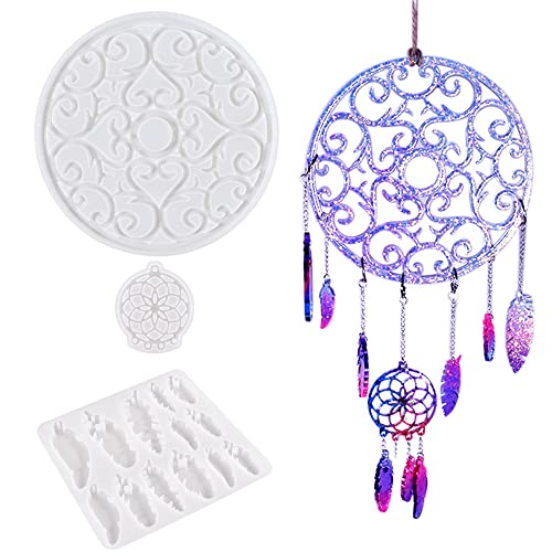 Woohome Traumfänger Gießform Silikonformen Epoxidharz Resin Mold Harz Form, Traumfänger Silikonformen Epoxidharz mit Sprungringen, Schnur für DIY Bastelarbeiten, Heimtextilien von Woohome