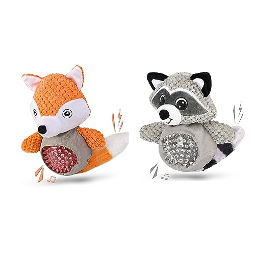 Wookiwuki Fox & Raccoon Hundespielzeug kleine Hunde, 2 Stück Strapazierfähiges Kauspielzeug quietschendes Spielzeug, Haustiertraining und Unterhaltung - Fuchs & Waschbär von Wookiwuki