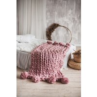 Grobstrick-strickdecke, Pom Pom-Decke, Merino-Wolldecke, Armstrickdecke, Wurfdecke, Housewarminggeschenk von WoolArtDesign