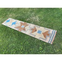 3x3M Läufer, Vintage Teppich Kelim Teppich, Wollteppich, Blau Türkisch, Handgewebter Küchenteppich, Beige von WoolTurkishRug