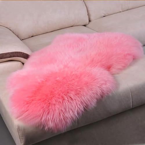 Woolous Schaffell Teppich Echt 90x60 cm NatüRlicher NeuseeläNdischer Carpet, Extra Dicke Weiche Flauschige Nachttischvorleger für Wohnzimmer, Schlafzimmer, Sofa, Stuhl (Rosa) von Woolous