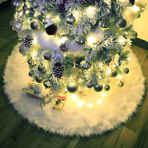 Woolous Weihnachtsbaum Decke Rock 120cm GroßEr Weihnachtsbaumdecke, LuxuriöSe WeihnachtsbaumröCke aus Schaffell-Kunstfell für Weihnachtsdekorationen Im Innenbereich Baumdecke (Weiß) von Woolous