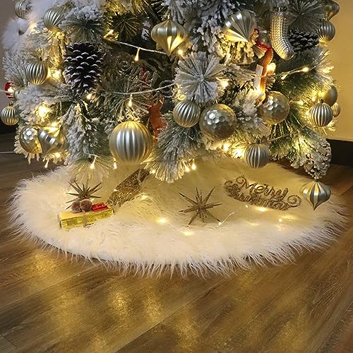 Woolous Weihnachtsbaum Decke Weiss 150cm Groß Weihnachtsbaumdecke, Weihnachtsbaumrock Aus Künstliche Mongolische Schafwolle, LuxuriöSe Runde Baumdecke für Weihnachtsdekoration von Woolous