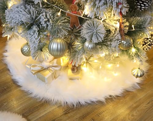Woolous Weihnachtsbaum Rock Christbaumdecke Rund 120cm GroßEr Flauschiger Baumdecke Weihnachtsbaum Aus Kunstpelz für Weihnachtsdekorationen Im Innenbereich (Weiß) von Woolous