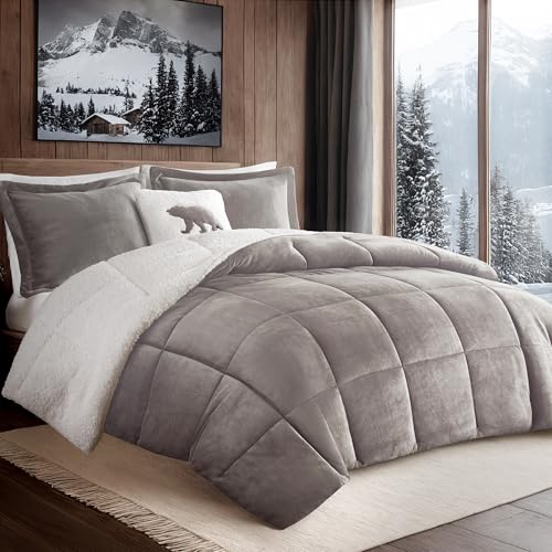 Woolrich Alton Ultra Soft Plüsch zu Sherpa Berber Daunen-Alternative für kaltes Wetter Winter warme Bettdecke, Polyester, Grau/Elfenbein, King Woolrich Alton Ultra Soft Plüsch zu Sherpa Berber Daunen-Alternative für kaltes Wetter Winter warme Bettdecke, Polyester, Grau/Elfenbein, King von Woolrich