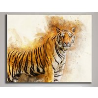 Abstraktes Tigergemälde, Große Leinwand, Tiger Malerei Aquarell Wohnzimmer, Wildkatze Portrait von WoomArtAndDesign