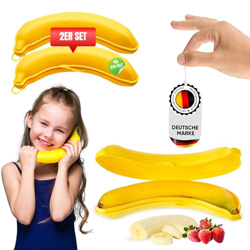 WoonFux® Bananenbox 2er Set - 100% BPA Freie Bananendose - sicherer Verschluss - Spülmaschienenfest - Bananenbox für frische Bananen und sichere Aufbewahrung von WoonFux