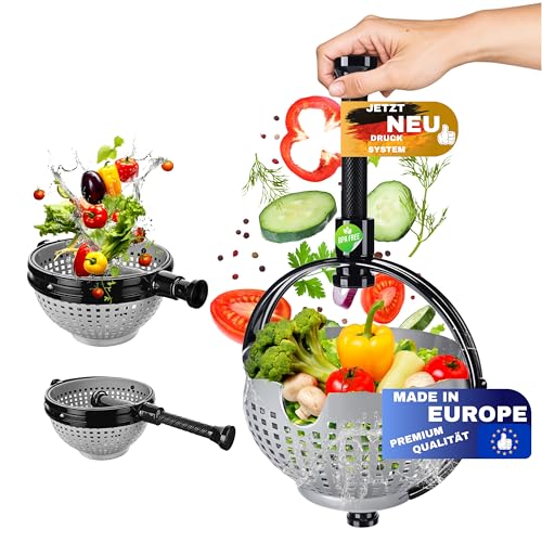 WoonFux® NEU!!! Salatschleuder mit praktischem Klappgriff - Salat Spinner mit minimaler Kraftanwendung durch Druck - Salatschleuder faltbar für Ihren Küchenkomfort (Grau) von WoonFux
