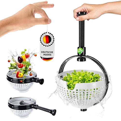 WoonFux® NEU!!! Salatschleuder mit praktischem Klappgriff - Salat Spinner mit minimaler Kraftanwendung durch Druck - Salatschleuder faltbar für Ihren Küchenkomfort (Weiß) von WoonFux