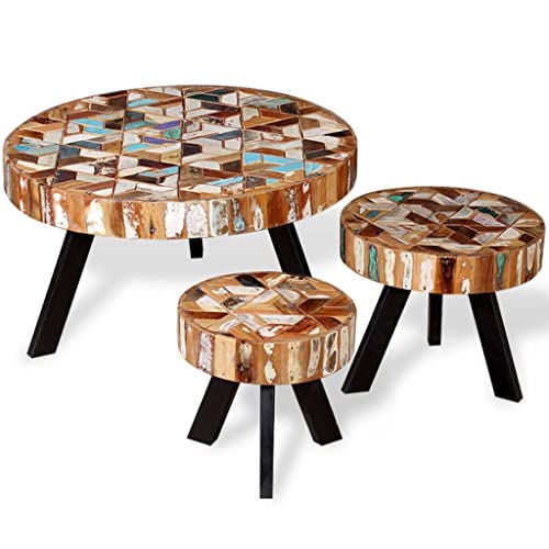 3-TLG. Couchtisch-Set Altholz Massiv Wohnzimmertisch Couchtisch von Woonisher