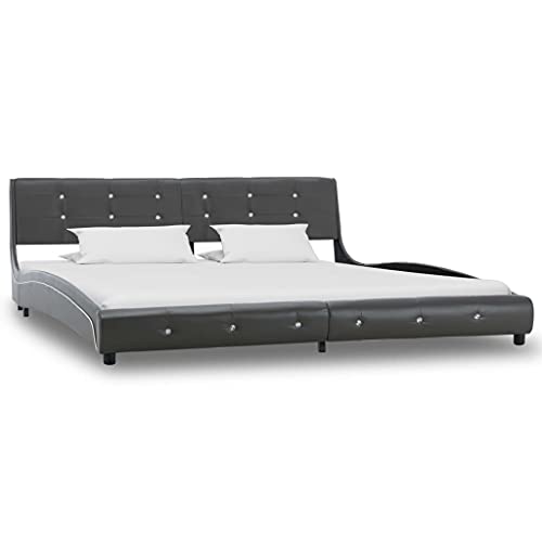 Bettgestell Grau Kunstleder 180x200 cm, Aus Eisen und Holz, Pulverbeschichtet, Ohne Matratze, Robust und Langlebig, Einfach zu Montieren von Woonisher