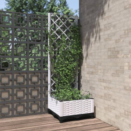 Hochbeet Metall Balkon Pflanzkübel Mit Rankgitter Weiß 40×40×121,5 cm PP, Pflanzkübel Hoch Für Balkon Terrasse, Blumenkasten Für Gemüse Blumen Kräuter von Woonisher