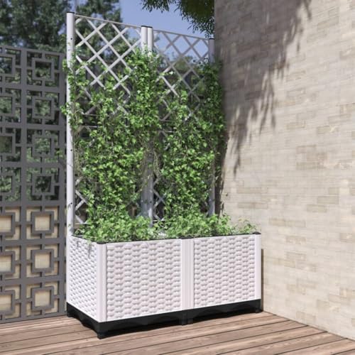 Hochbeet Metall Balkon Pflanzkübel Mit Rankgitter Weiß 80×40×136 cm PP, Pflanzkübel Hoch Für Balkon Terrasse, Blumenkasten Für Gemüse Blumen Kräuter Hochbeet Metall Balkon Pflanzkübel Mit Rankgitter Weiß 80×40×136 cm PP, Pflanzkübel Hoch Für Balkon Terrasse, Blumenkasten Für Gemüse Blumen Kräuter von Woonisher