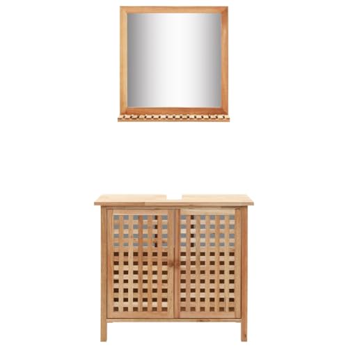 Waschbeckenunterschrank mit Spiegel Walnussholz Massiv badmöbel Set mit spiegelschrank von Woonisher