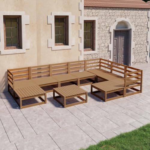 Woonisher 10-TLG. Garten-Lounge-Set Honigbraun Massivholz Kiefer Rattan gartenmöbel Set Woonisher 10-TLG. Garten-Lounge-Set Honigbraun Massivholz Kiefer Rattan gartenmöbel Set von Woonisher