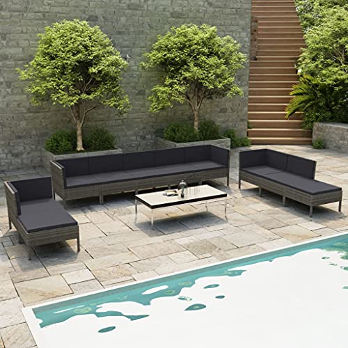 Woonisher 10-TLG. Garten-Lounge-Set mit Auflagen Poly Rattan Grau Rattan gartenmöbel Set von Woonisher