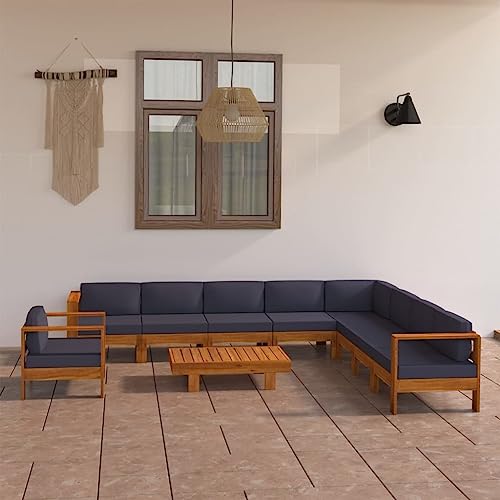 Woonisher 10-TLG. Garten-Lounge-Set mit Dunkelgrauen Auflagen Akazienholz Rattan gartenmöbel Set von Woonisher