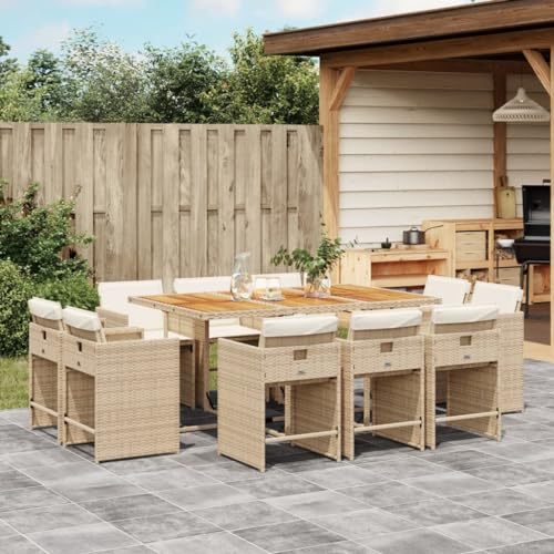Woonisher 11-TLG. Garten-Essgruppe mit Kissen Beige Poly Rattan Rattan gartenmöbel Set von Woonisher