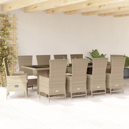 Woonisher 11-TLG. Garten-Essgruppe mit Kissen Beige Poly Rattan Rattan gartenmöbel Set von Woonisher
