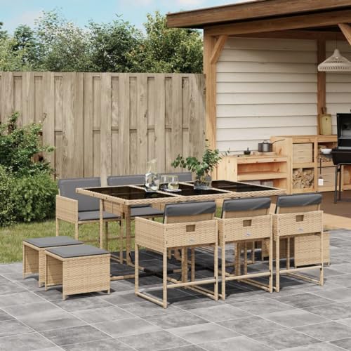 Woonisher 11-TLG. Garten-Essgruppe mit Kissen Beigemischung Poly Rattan Rattan gartenmöbel Set von Woonisher