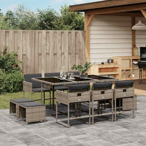 Woonisher 11-TLG. Garten-Essgruppe mit Kissen Grau Poly Rattan Rattan gartenmöbel Set von Woonisher