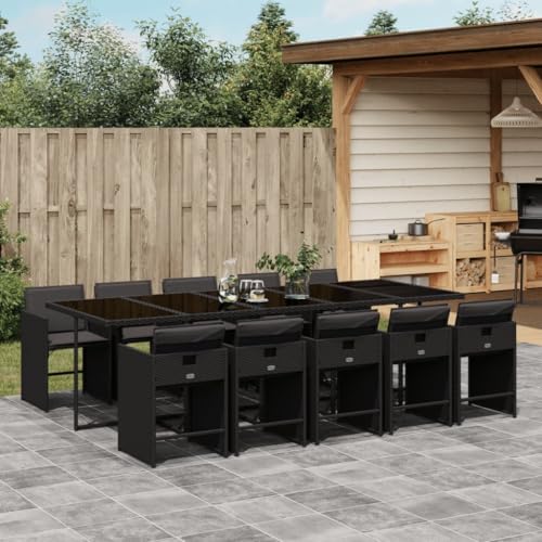 Woonisher 11-TLG. Garten-Essgruppe mit Kissen Schwarz Poly Rattan Rattan gartenmöbel Set von Woonisher