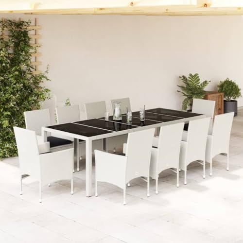 Woonisher 11-TLG. Garten-Essgruppe mit Kissen Weiß Poly Rattan und Glas Rattan gartenmöbel Set Woonisher 11-TLG. Garten-Essgruppe mit Kissen Weiß Poly Rattan und Glas Rattan gartenmöbel Set von Woonisher