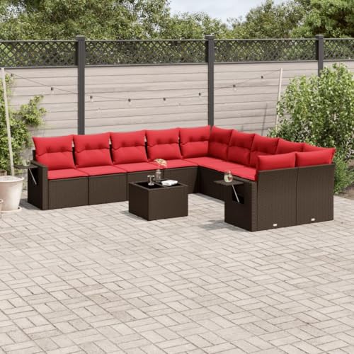 Woonisher 11-TLG. Garten-Sofagarnitur mit Kissen Braun Poly Rattan Rattan gartenmöbel Set von Woonisher